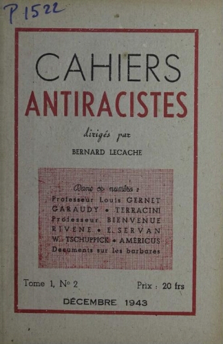 Cahiers Anti-Racistes Vol.1 N°2 (Déc 1943)
